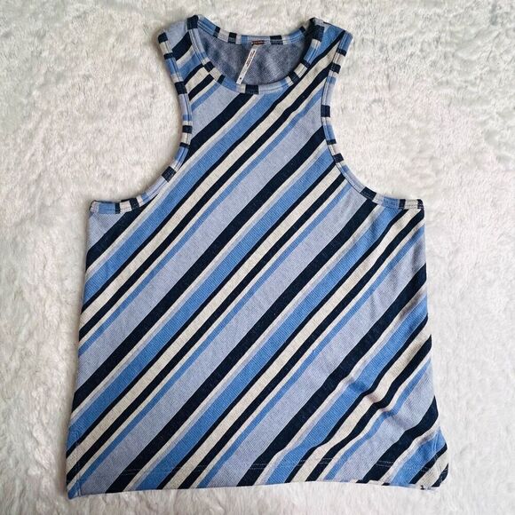 Free People Womens Navy Blue Striped Sidelines Sleeveless Tank Top Size Large - Picture 1 of 5